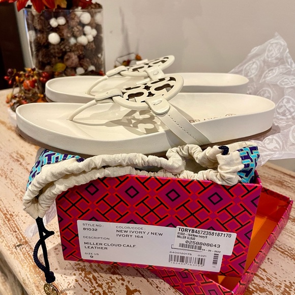 Tory Burch Miller Cloud Calf Leather New Ivory Sandals - Picture 4 of 13